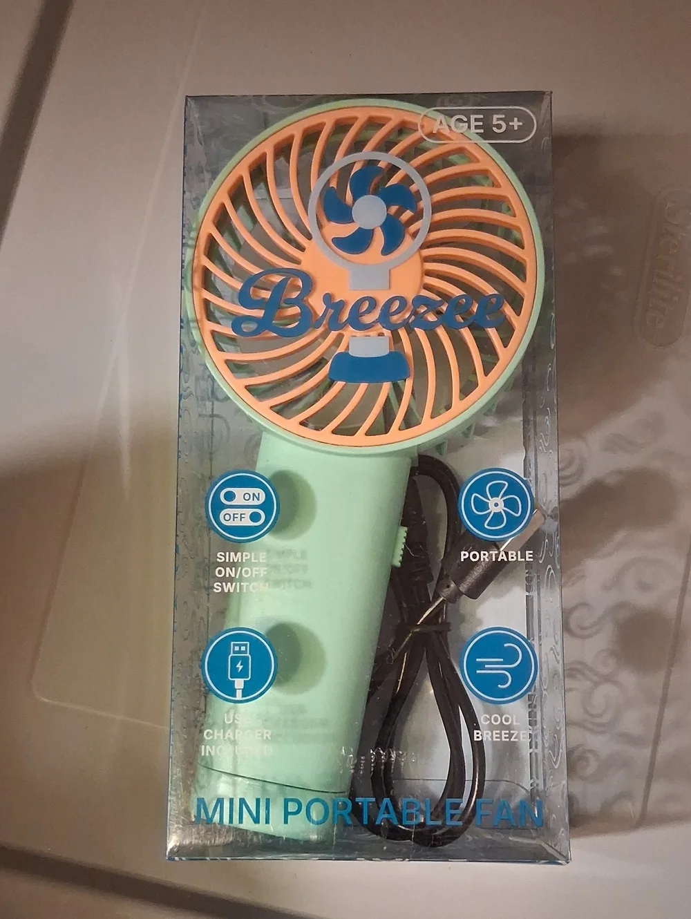 Mini Portable Handheld Fan - Mint/Peach